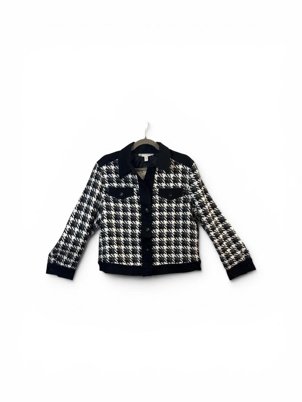 Anne Klein Jeans Houndstooth Shirt Jacket Shacket Black Ivory Medium NWT
